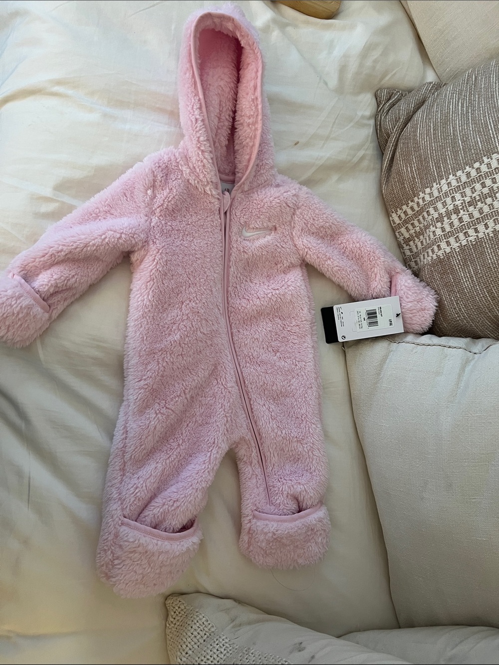Nike Pink Sherpa Hooded Infant Puffer One-Piece